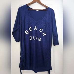 Blue sleeved swim coverup